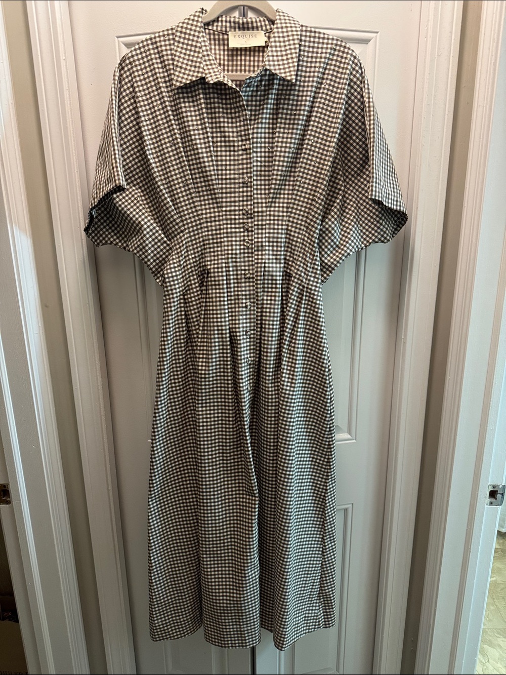 NWT Exquise from Anthropologie Gingham Button-Front Midi Dress